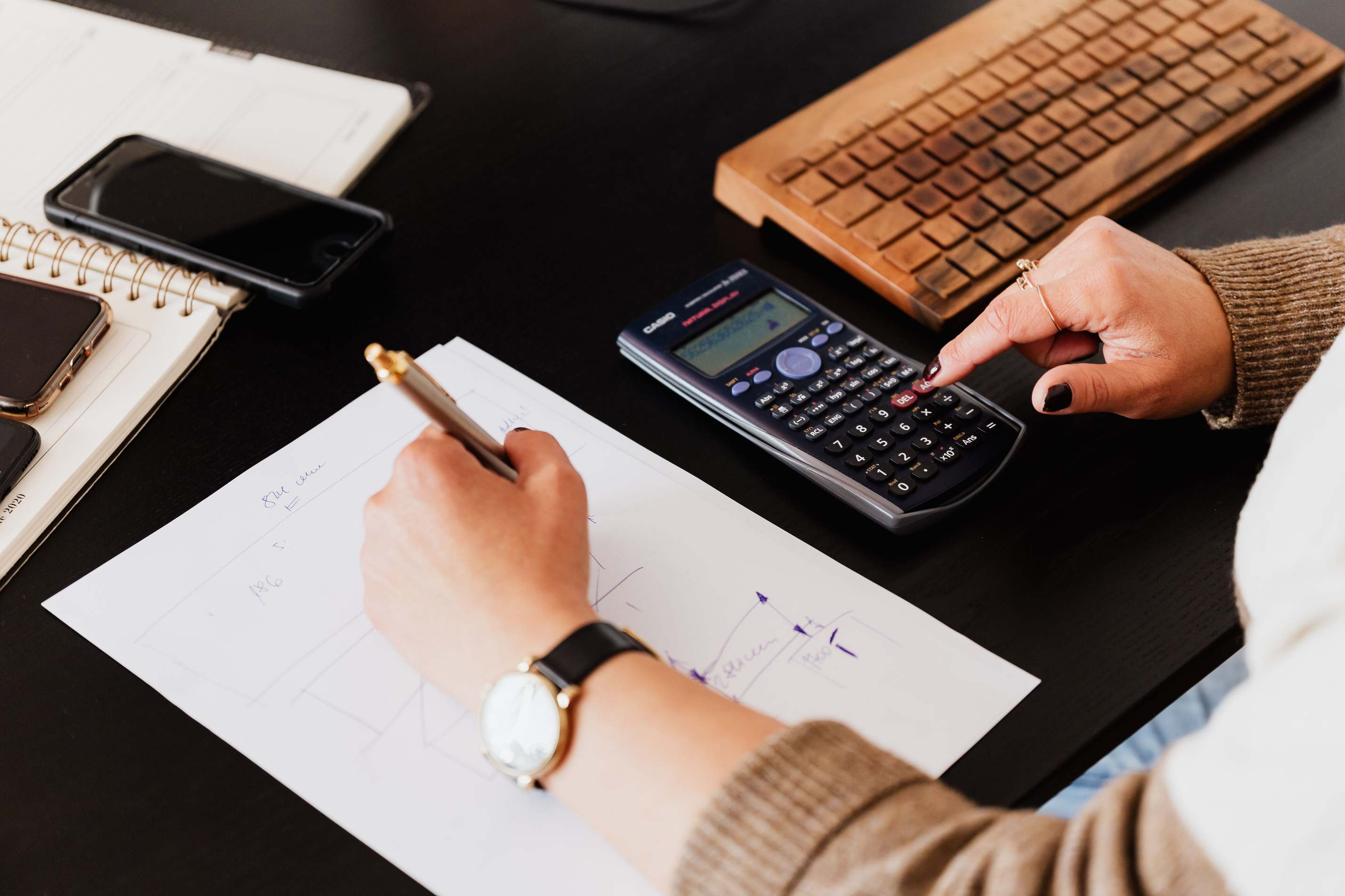 Financial documents and calculator on a desk